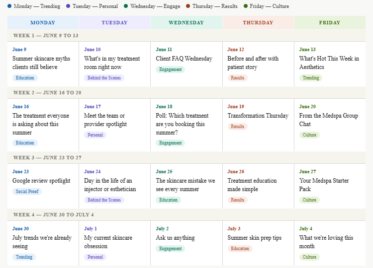 Med Spa Calendar